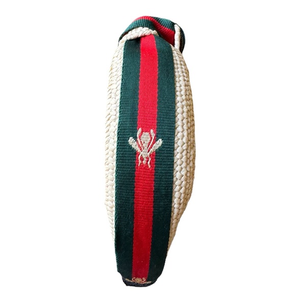 Fashion Raffia Green & Red Stripe Bee Knot Headband - Picture 4 of 4